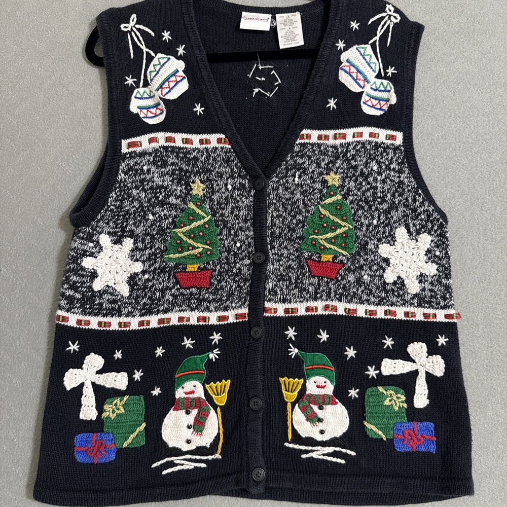 Vtg Sweater Vest Womens L Christmas 90s‎ Embellished Grannycore Cottagecore Ugly